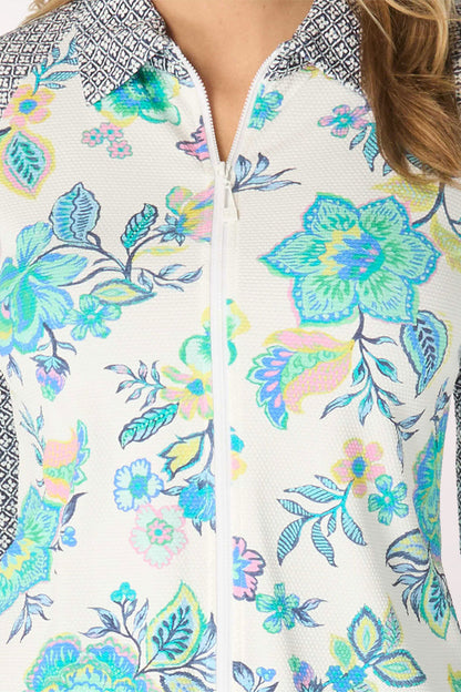 White Diamond Meadows Zip Front Rash Guard