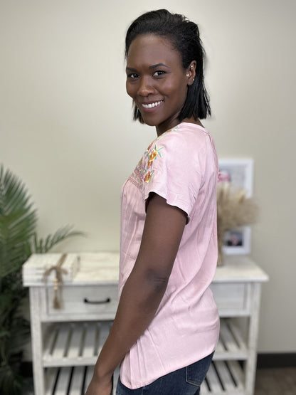 Really Rosey Women's Feminine Embroidered Short Sleeve Top