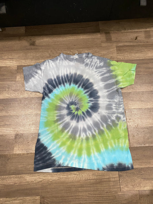 green tie dye shirt