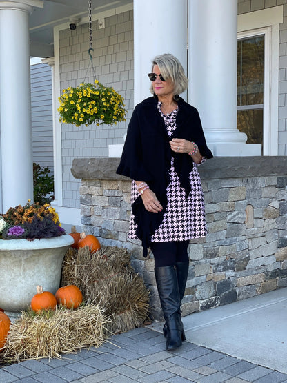 PINK HOUNDSTOOTH RUFFLE NECK DRESS FINAL,SALE