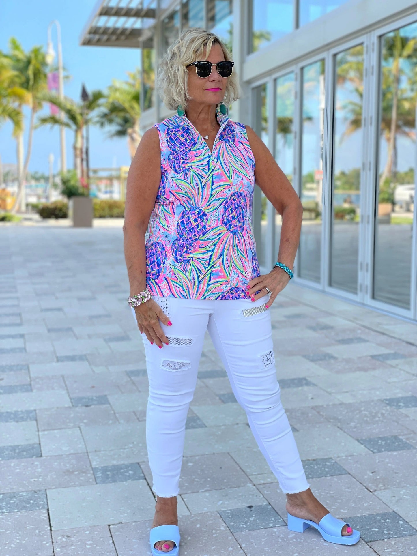 PINK PINEAPPLE DREAM SLEEVELESS ZIPPER