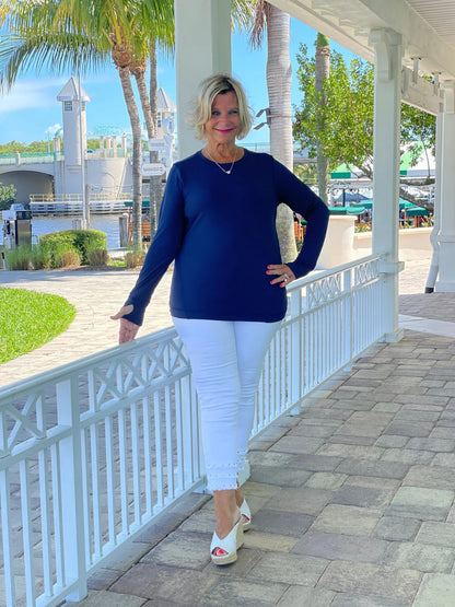 NAVY THUMB HOLE TOP