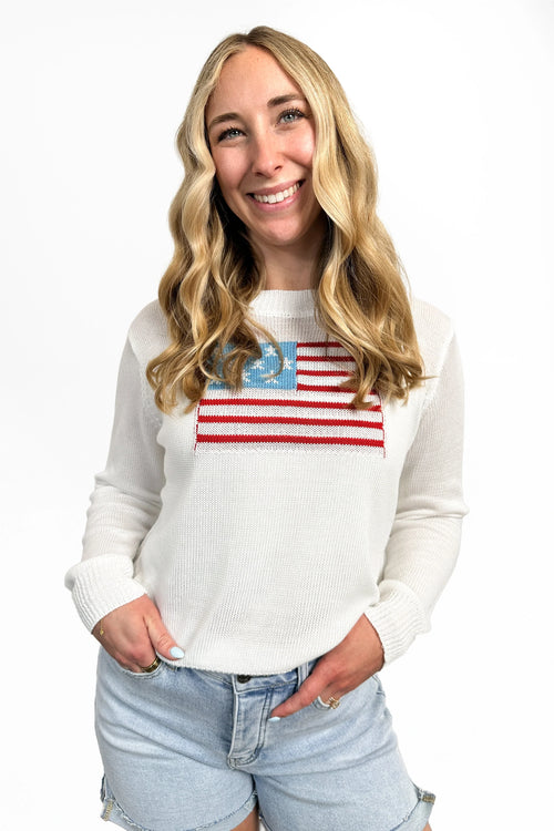 Women's American Flag Long Sleeve Sweater by Ava Lane