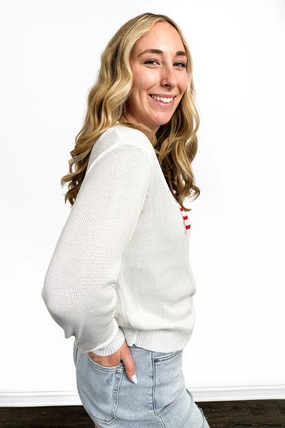 Women's American Flag Long Sleeve Sweater by Ava Lane