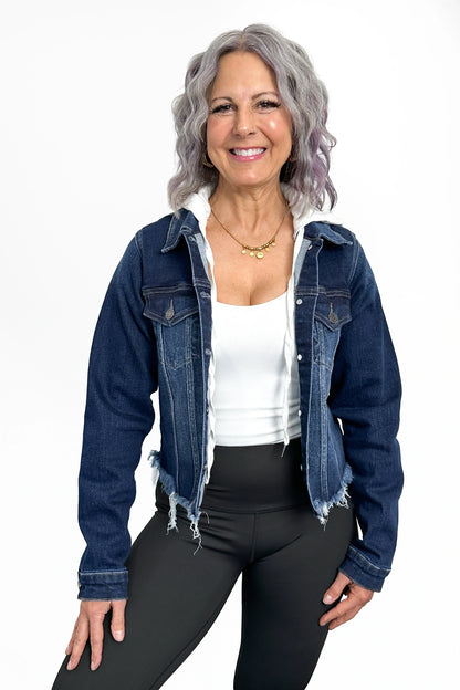 The Joey Hooded Raw Hem Denim Jacket