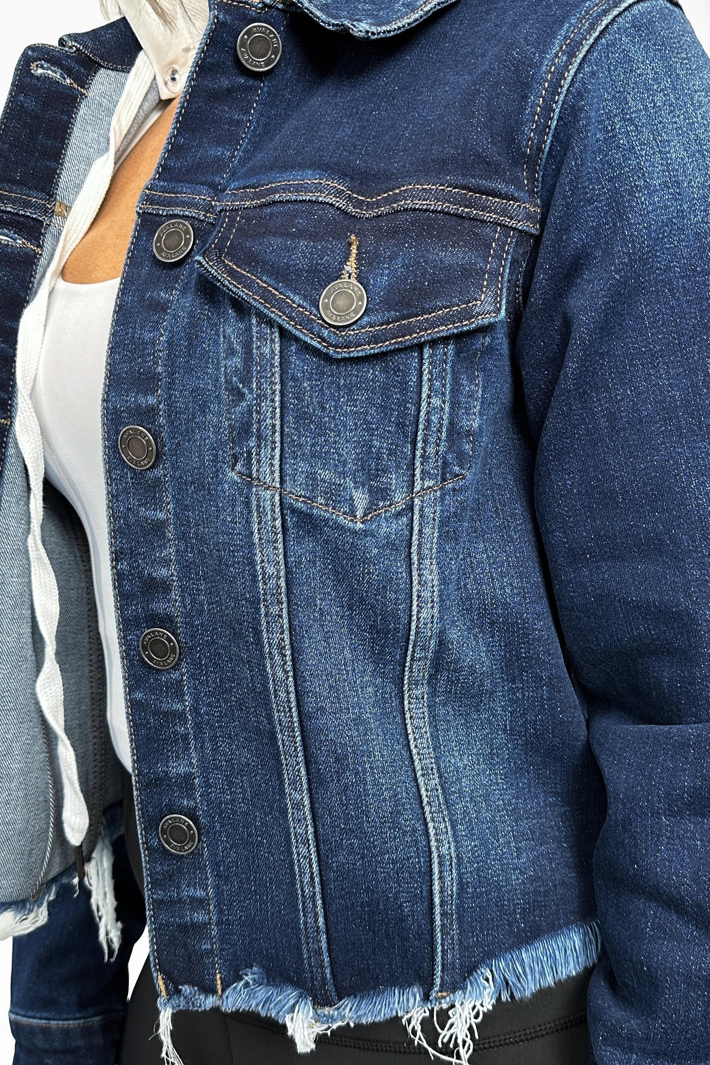 The Joey Hooded Raw Hem Denim Jacket