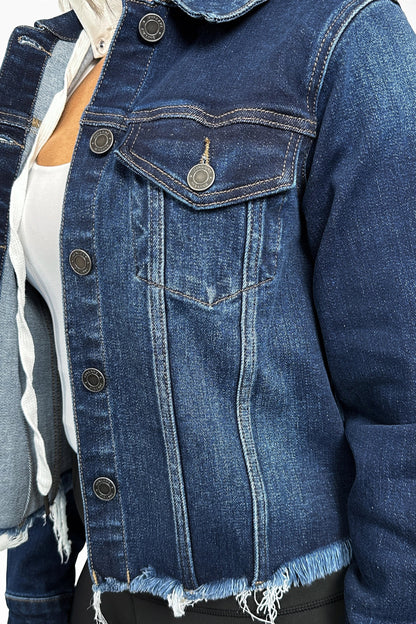 The Joey Hooded Raw Hem Denim Jacket