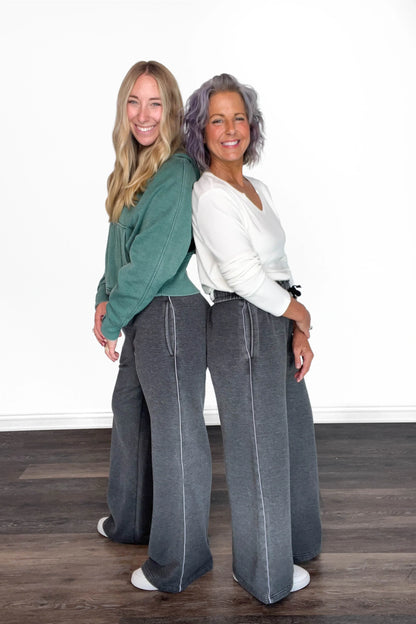 ALB Custom Women's Solid Dark Gray Wide Leg Pants - Two Inseams