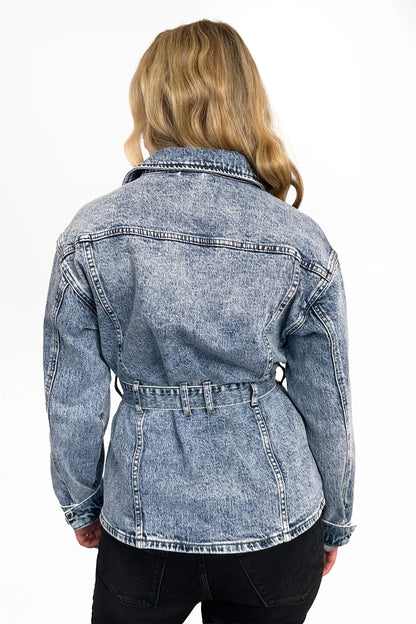 The Cindy Medium Wash Belted Denim Jacket