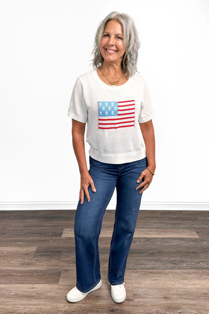 Women's American Flag Short Sleeve Sweater by Ava Lane