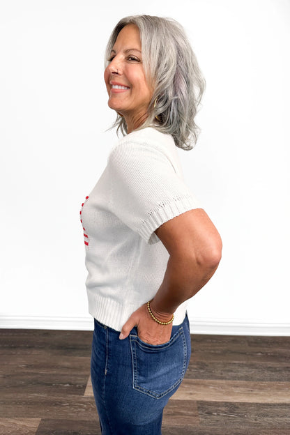 Women's American Flag Short Sleeve Sweater by Ava Lane