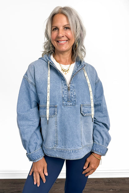 The Tate Long Sleeve Hooded Denim Jacket - Light Blue