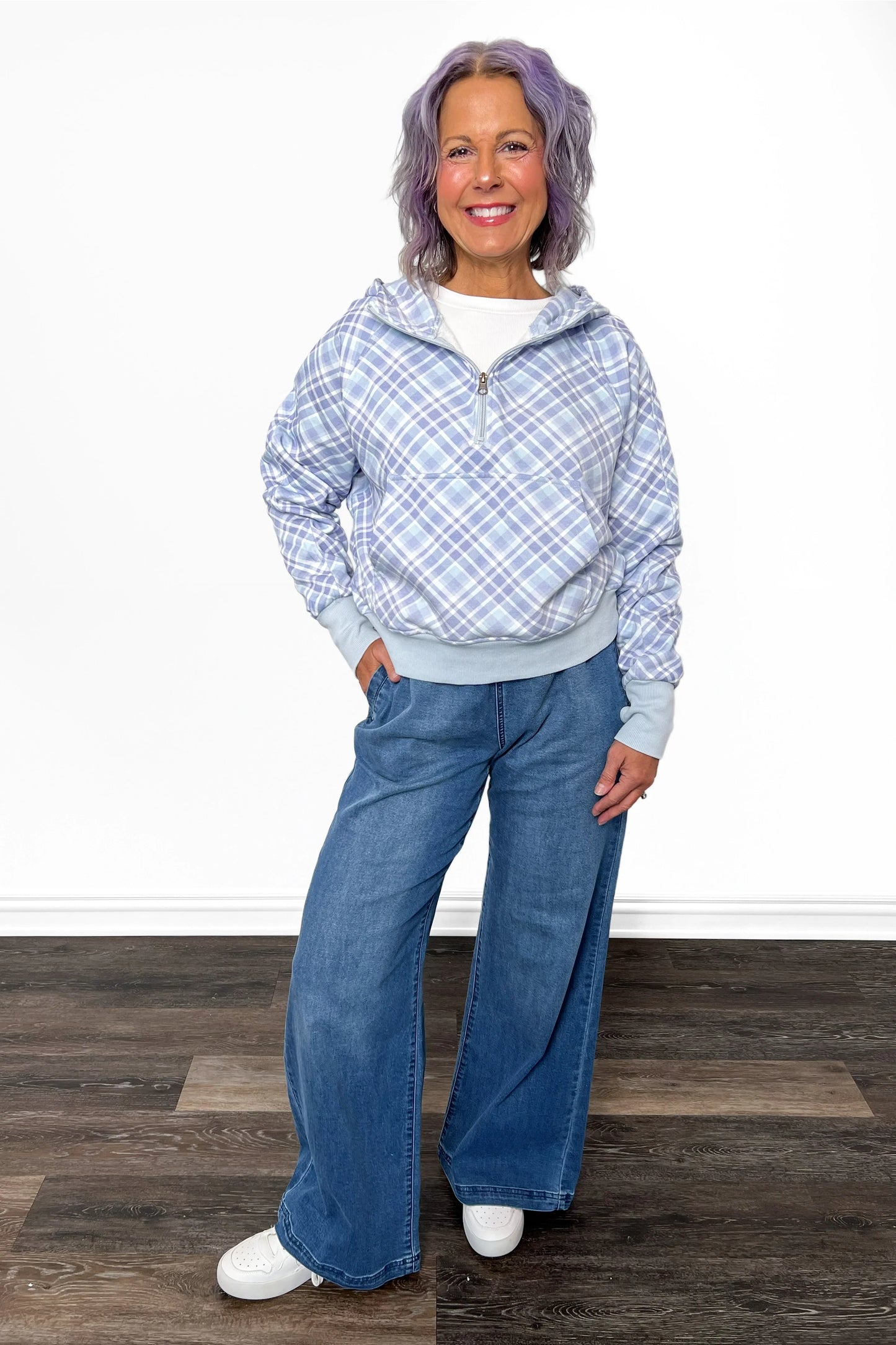 ALB Custom Women's Plaid Print Quarter Zip Hoodie