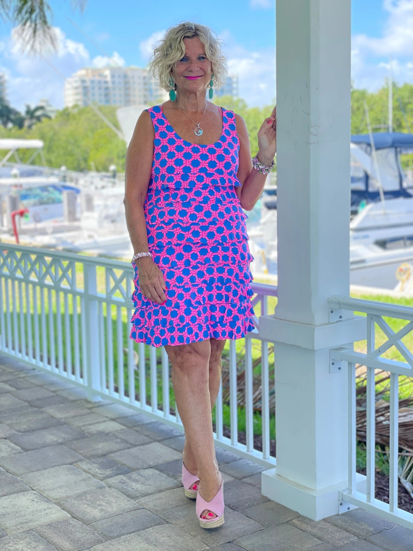 PINK SPADE LAYERED RUFFLE DRESS