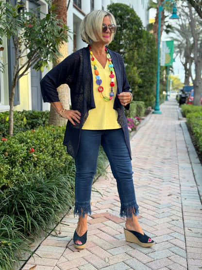 NAVY MESH RUFFLE WRAP