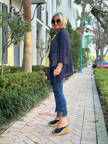 NAVY MESH RUFFLE WRAP