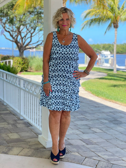 MELINA BLUE LAYERED RUFFLE DRESS