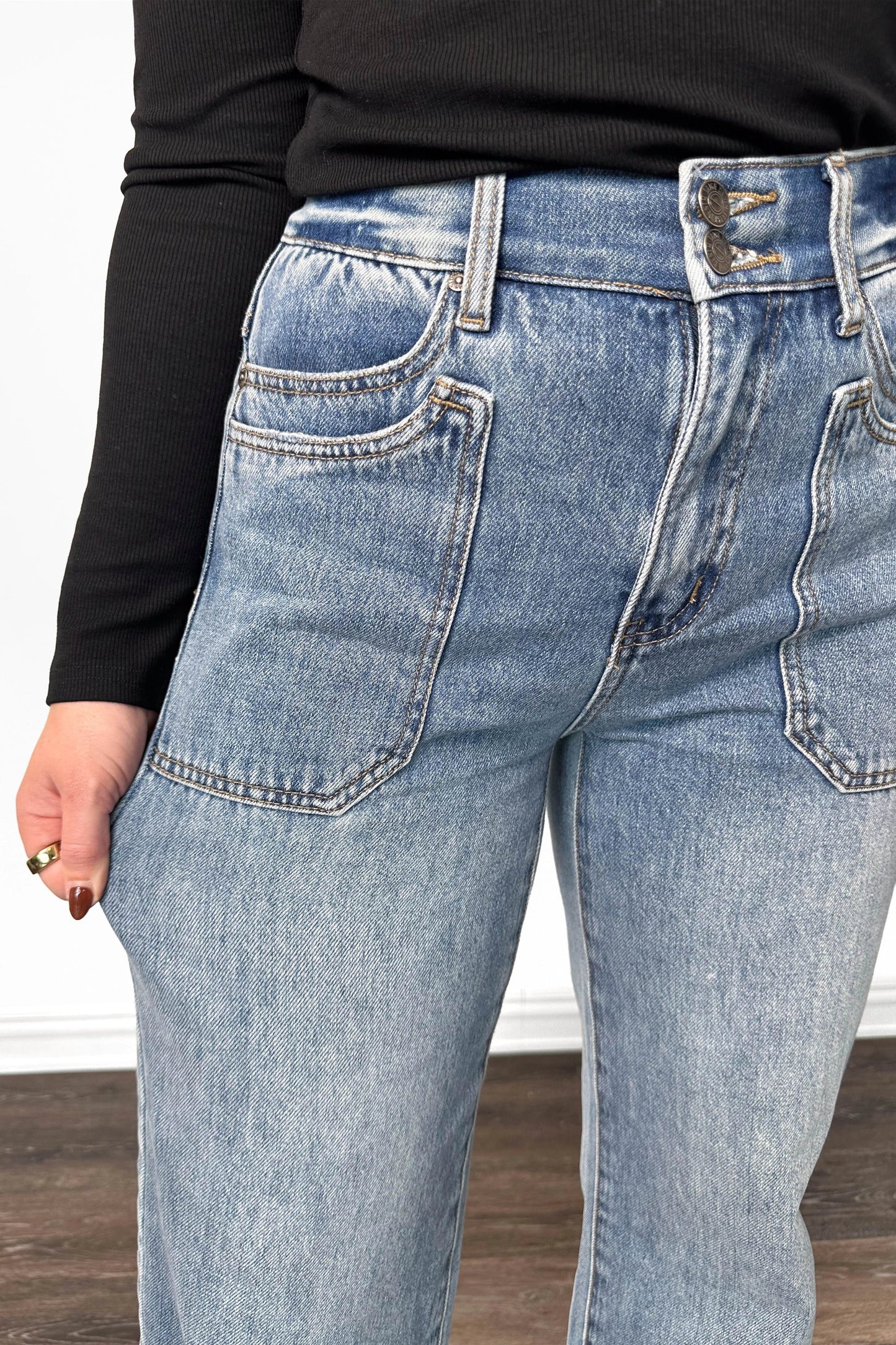 The Scout High-Rise Tummy Control Double Pocket Wide Leg Denim