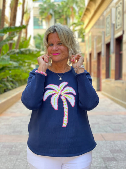 NAVY PALM TREE SWEATER