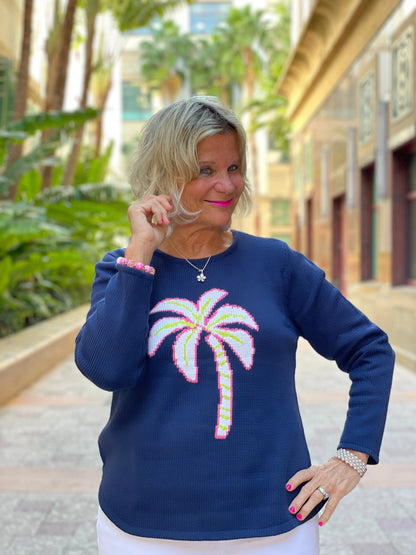 NAVY PALM TREE SWEATER