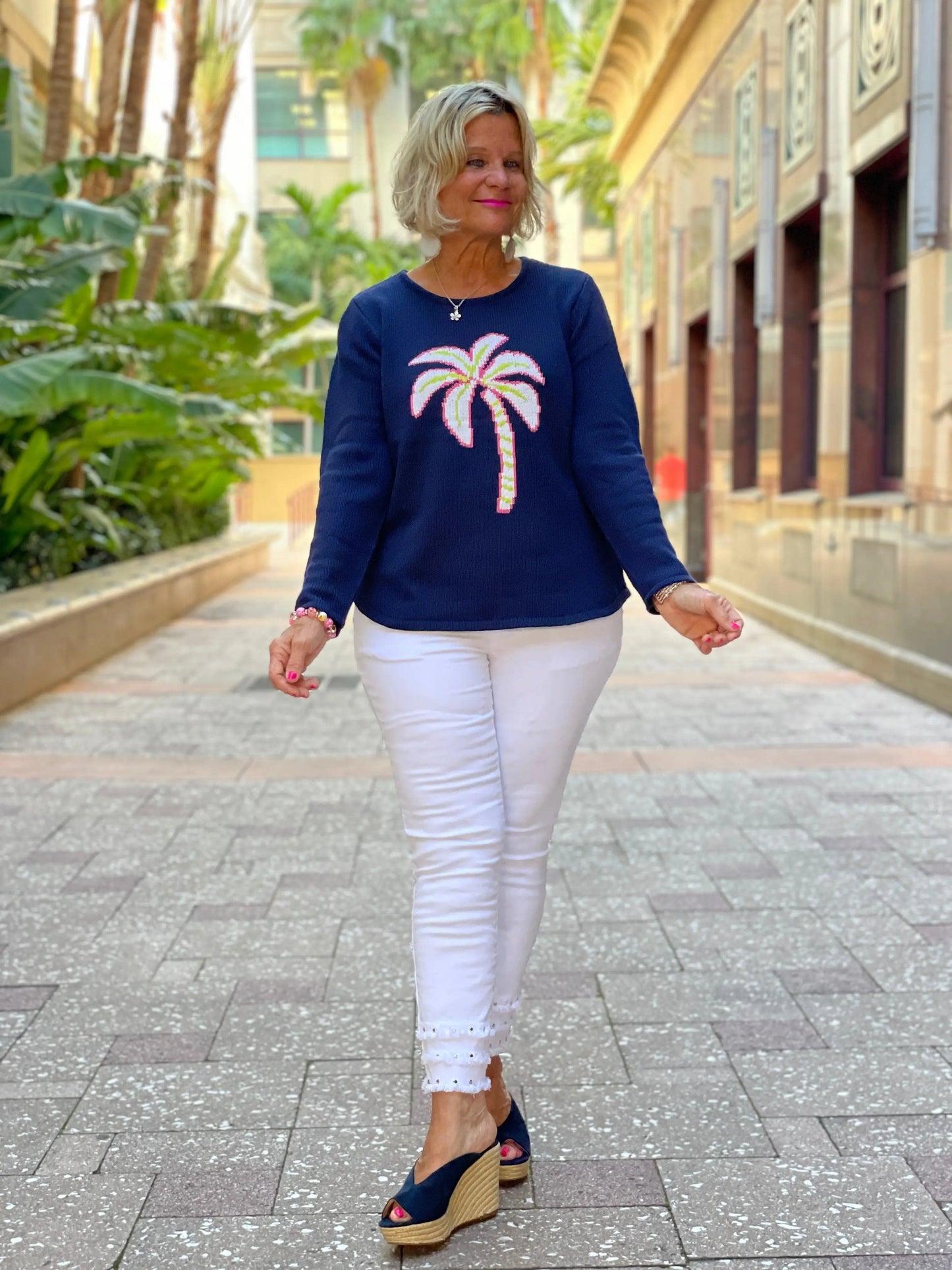 NAVY PALM TREE SWEATER