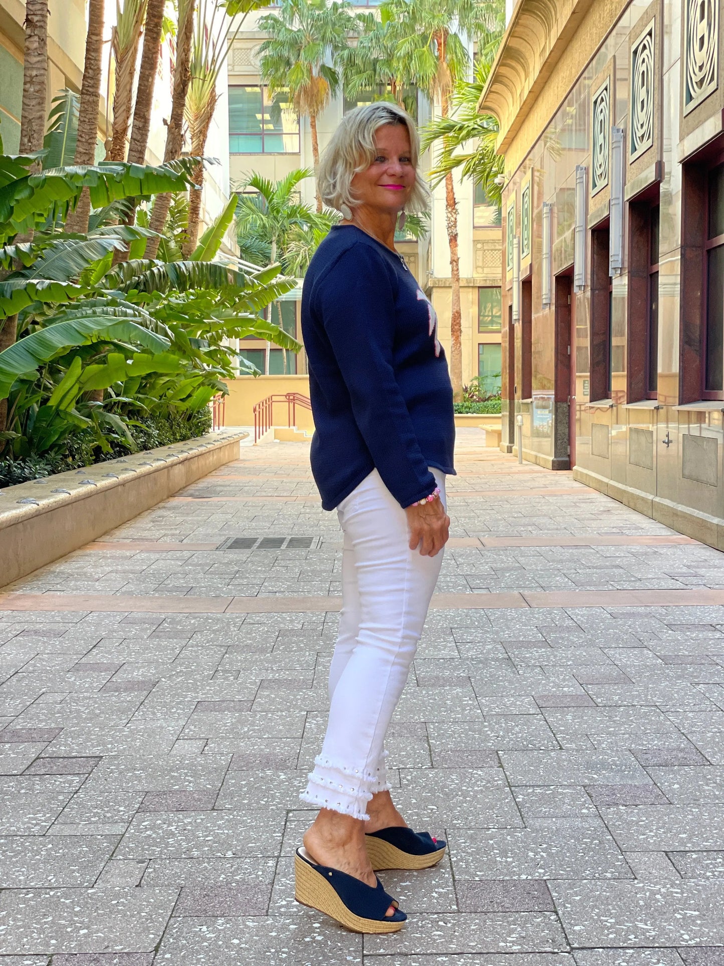 NAVY PALM TREE SWEATER