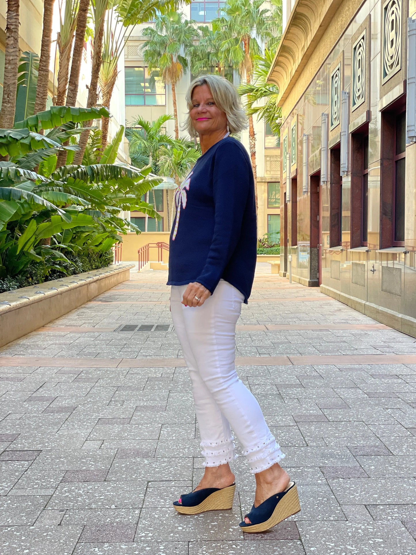 NAVY PALM TREE SWEATER