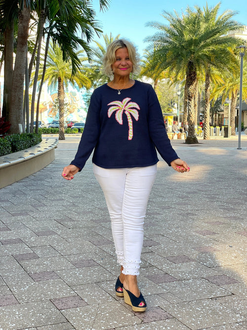 NAVY PALM TREE SWEATER