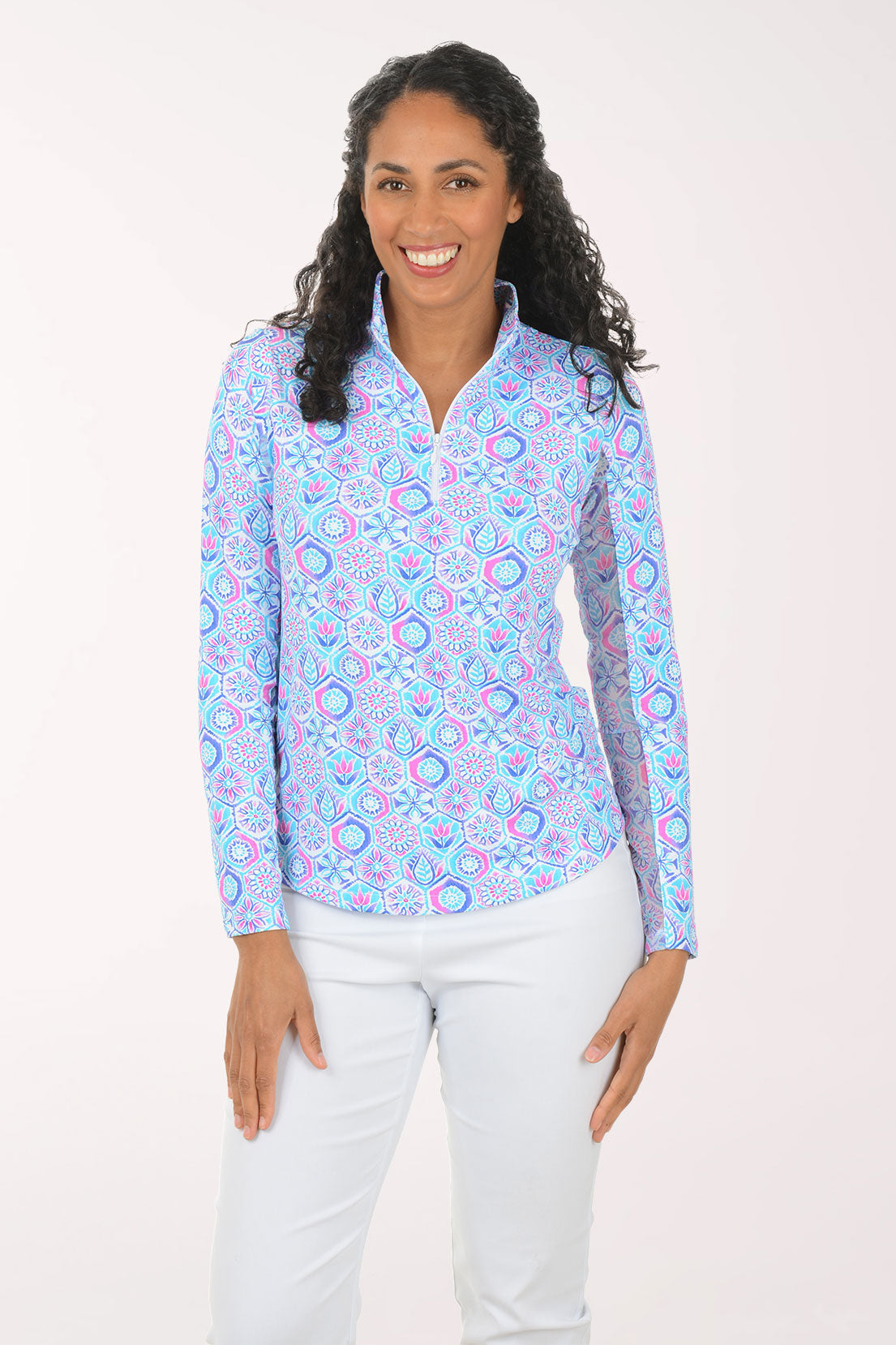 Turquoise Alexis Hexagon UPF50+ Sun Shirt