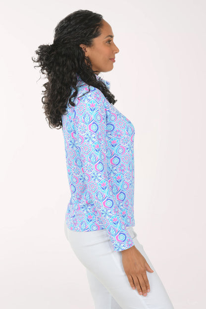 Turquoise Alexis Hexagon UPF50+ Sun Shirt