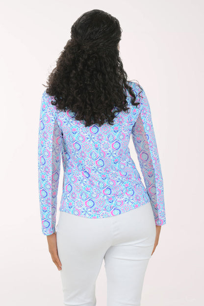 Turquoise Alexis Hexagon UPF50+ Sun Shirt
