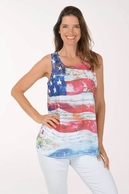Waving Flag Lace Neck Sleeveless Blouse