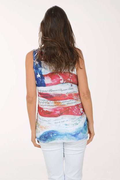 Waving Flag Lace Neck Sleeveless Blouse