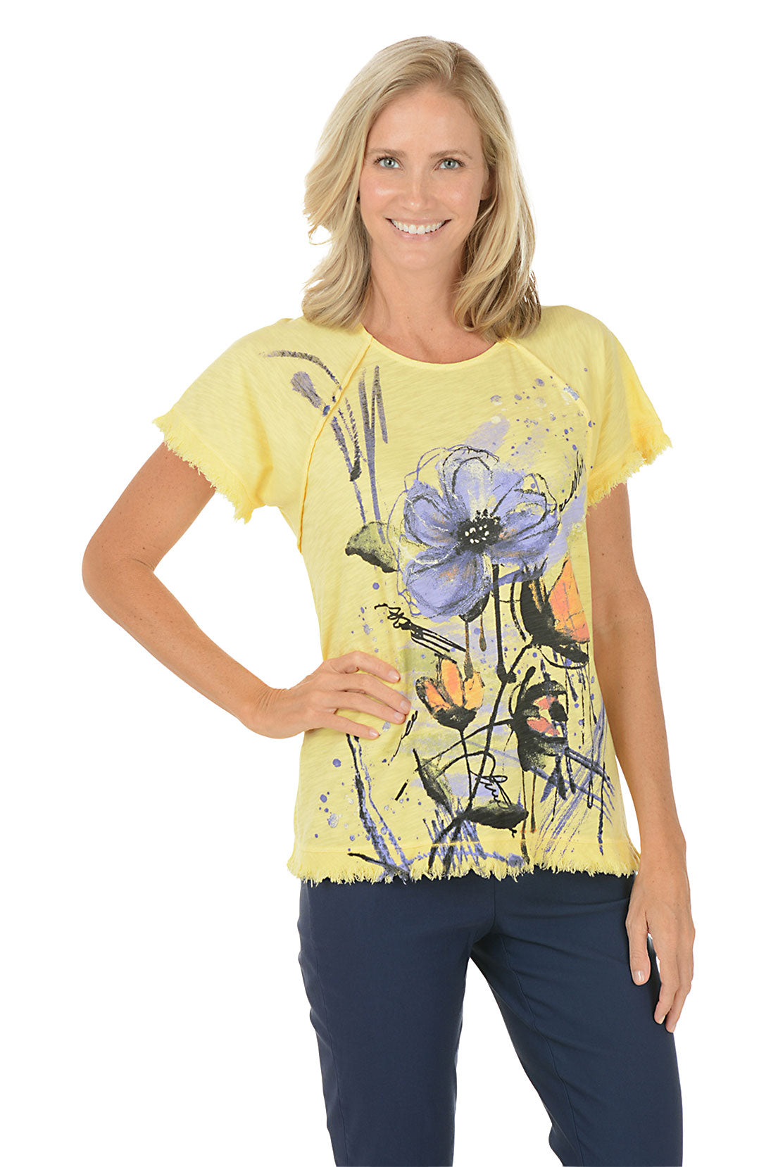 Wind Flower Frayed Raglan Sleeve Top