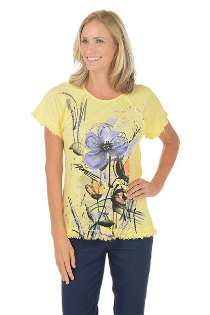 Wind Flower Frayed Raglan Sleeve Top