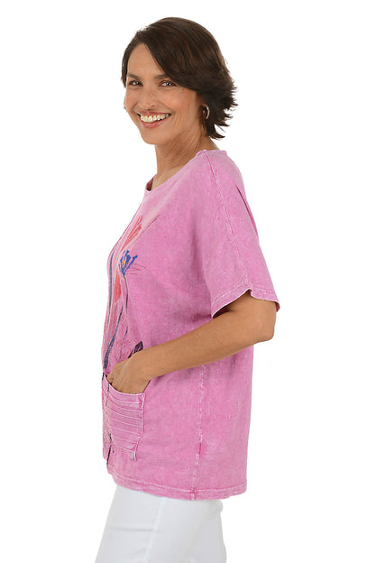 Tulips Ribbed Pocket Short Sleeve Top