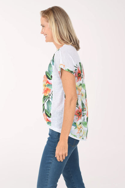 White Watercolor Blooms 100% Linen Tee