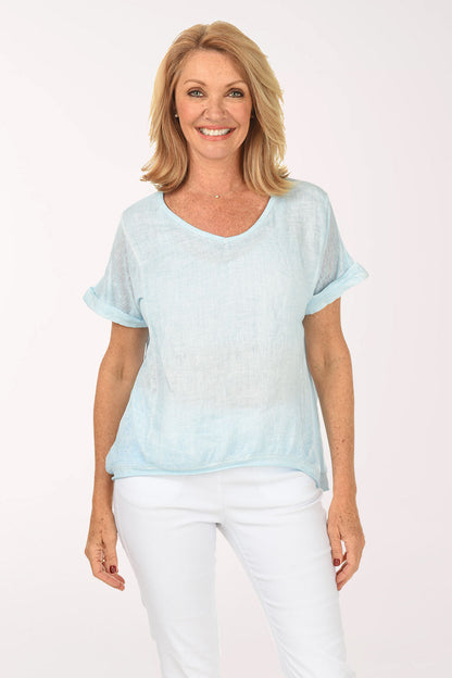 V-Neck 100% Linen Tee