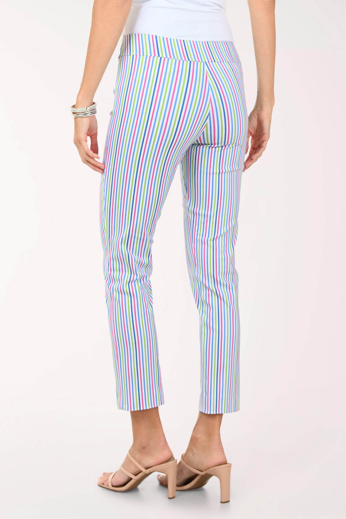 White Multi Stripe Pull-On Ankle Pant
