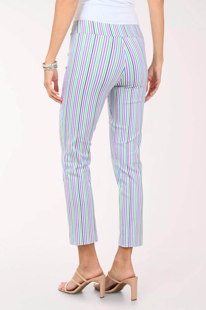 White Multi Stripe Pull-On Ankle Pant