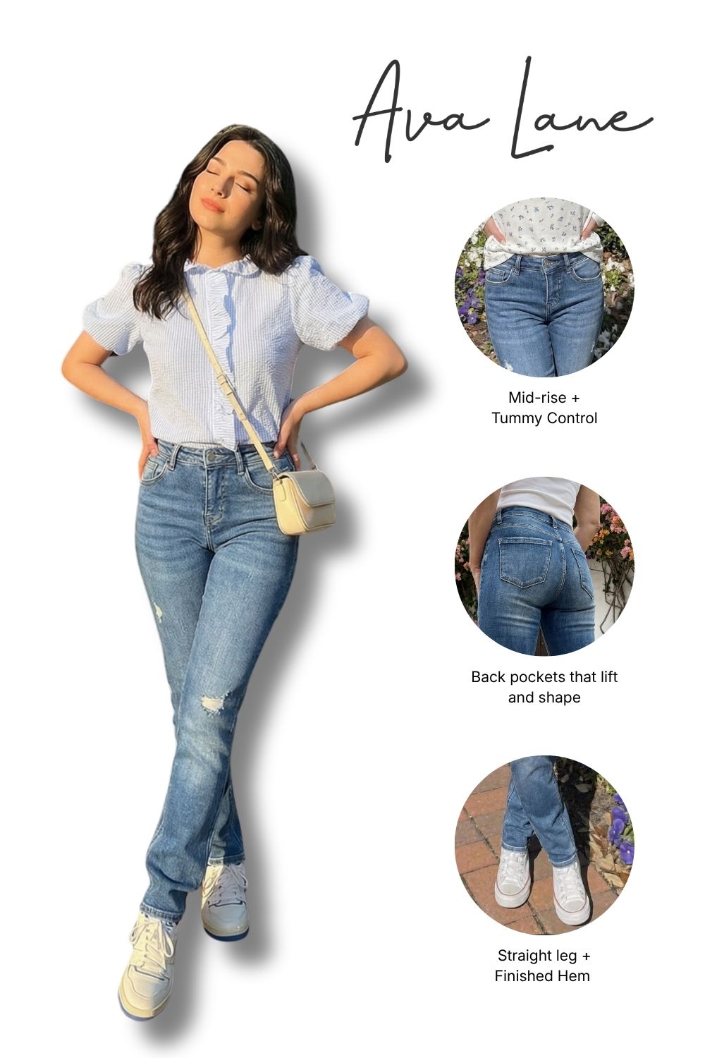 The Lana Mid-Rise Tummy Control Straight Leg Denim