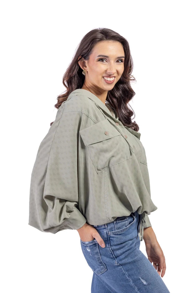 Women's Loose Drawstring Hem Hoodie Top