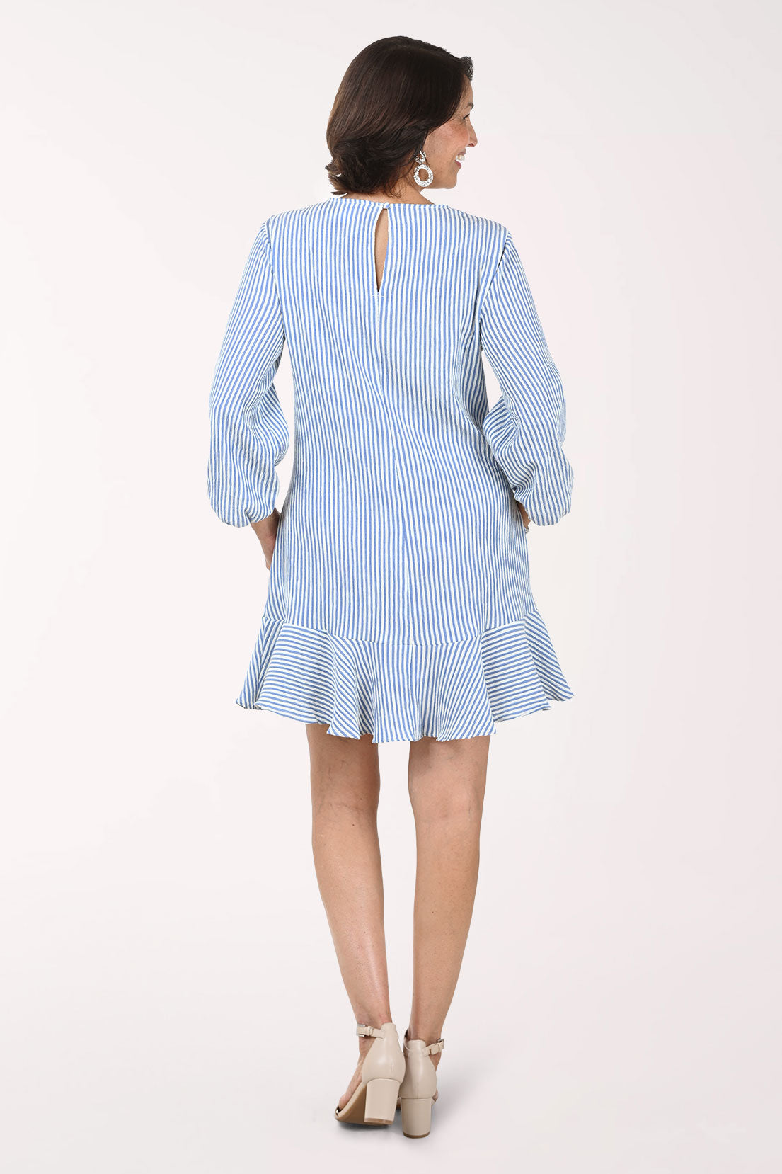 Textured Stripe Flounce Hem Dress