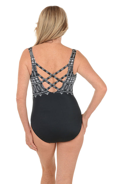 Tribal Nights Double Cross Back Tank Swimsuit