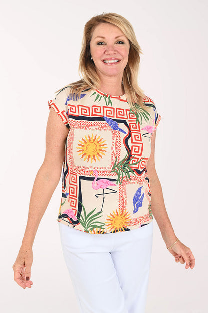 Tropical Print Cap Sleeve Tee