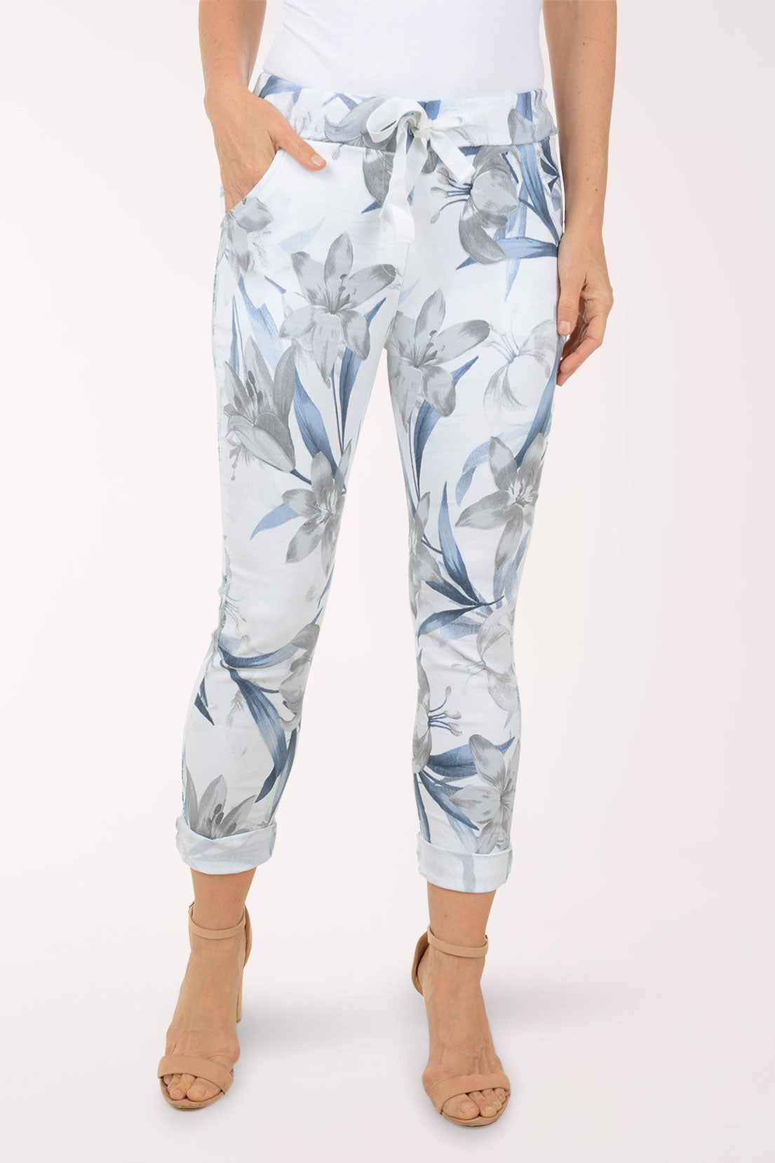 White Lily Flowers Jogger Pant