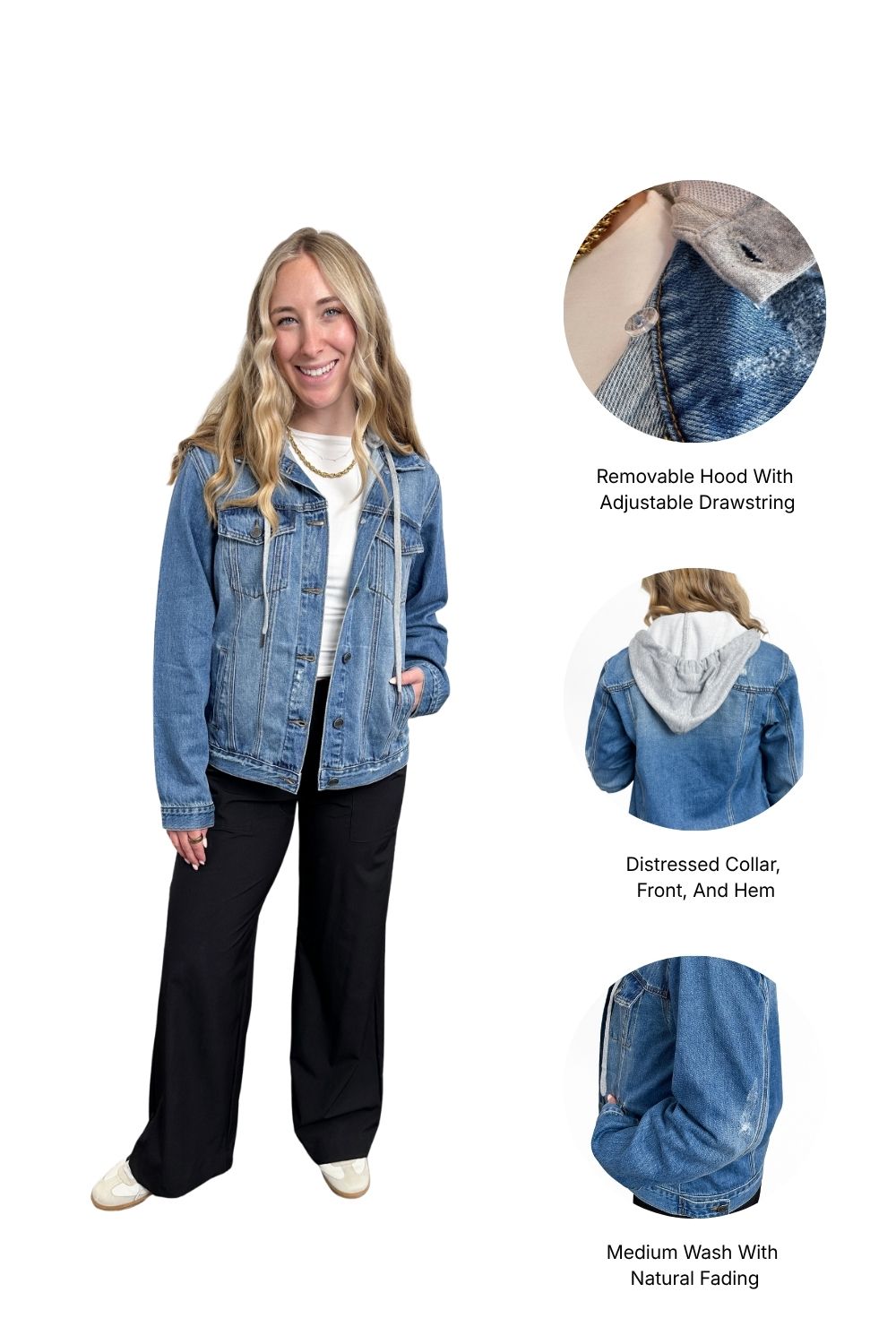 The Misty Classic Loose Fitted Removable Hood Denim Jacket