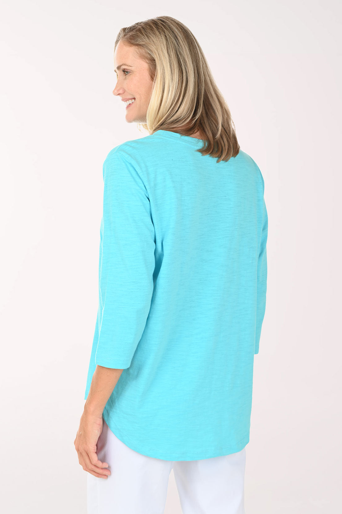 White And Pool Blue Turtles Cotton Tunic Top