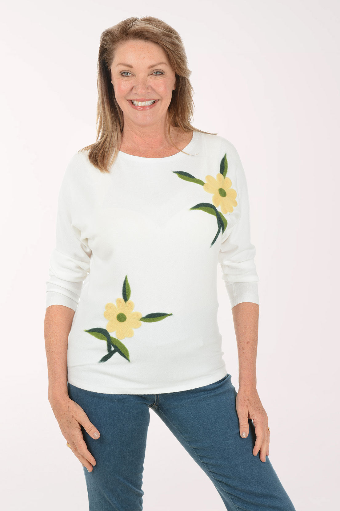 Yellow Daisies Felted Sweater