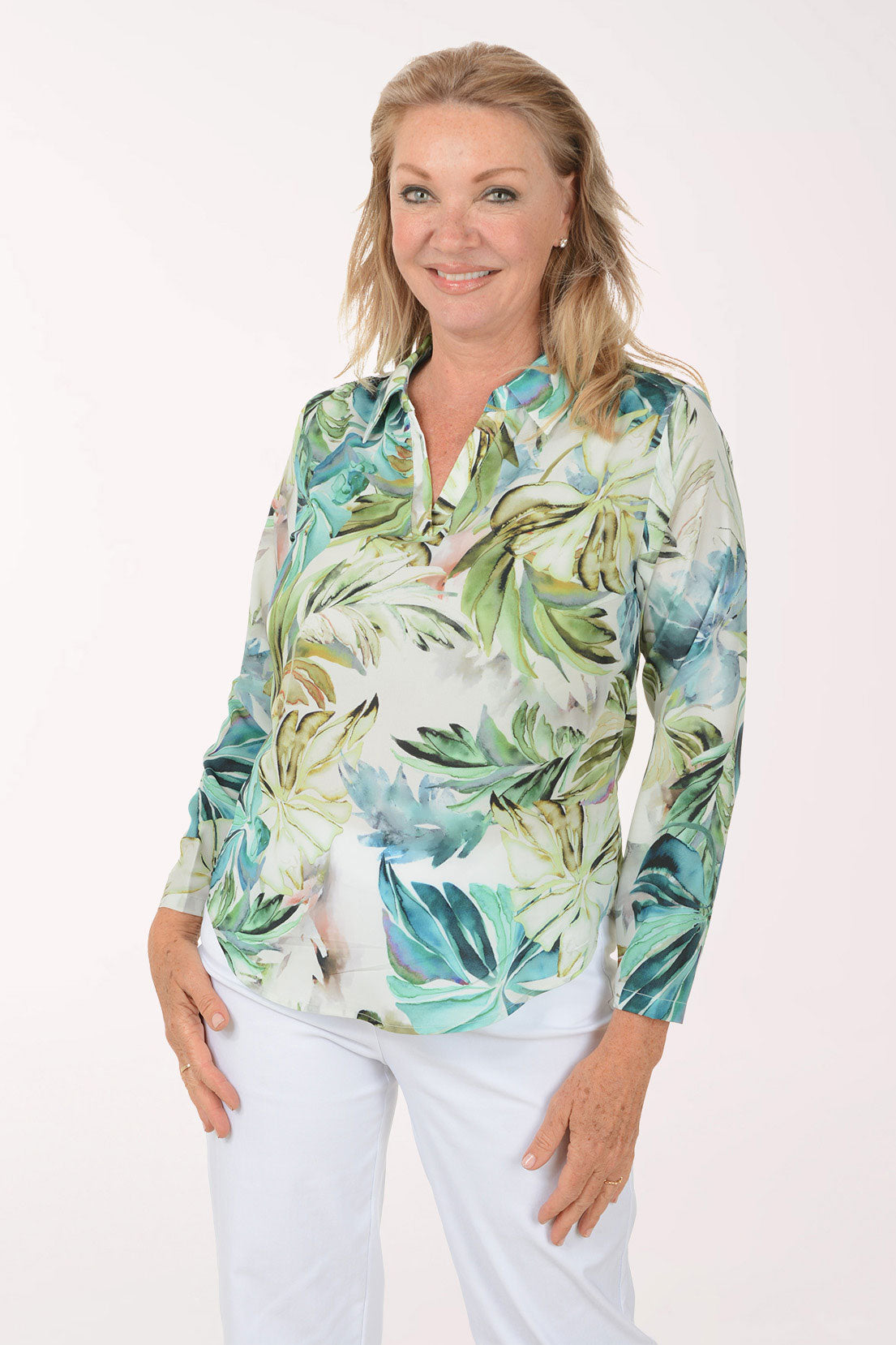 Watercolor Ferns Collared Blouse